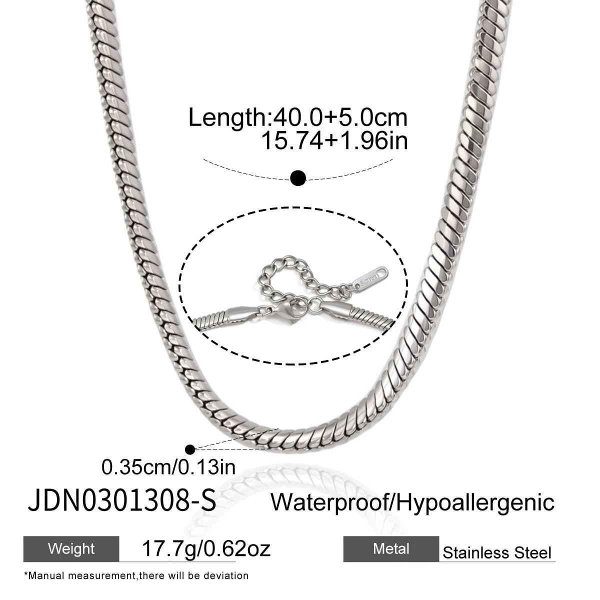 Kika Minimalism Simple Steel Color Snake Bone Chain Necklace