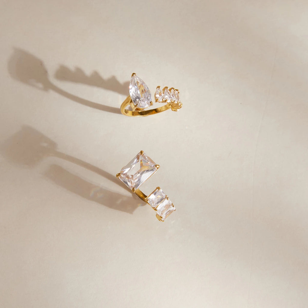 Kika Delicate Geometric Zircon Open Rings