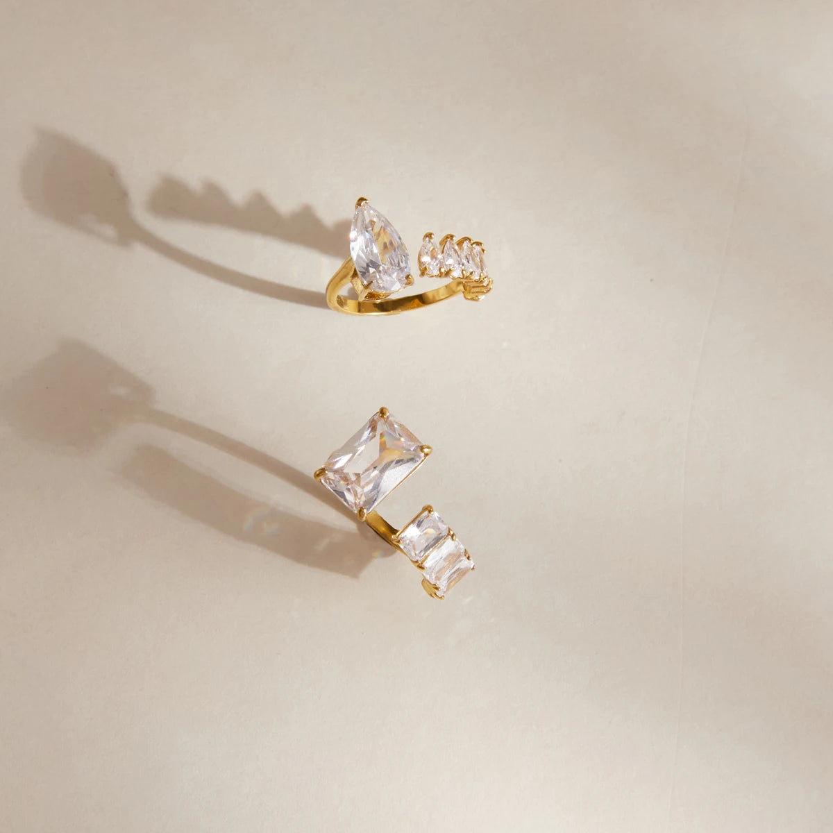Kika Delicate Geometric Zircon Open Rings