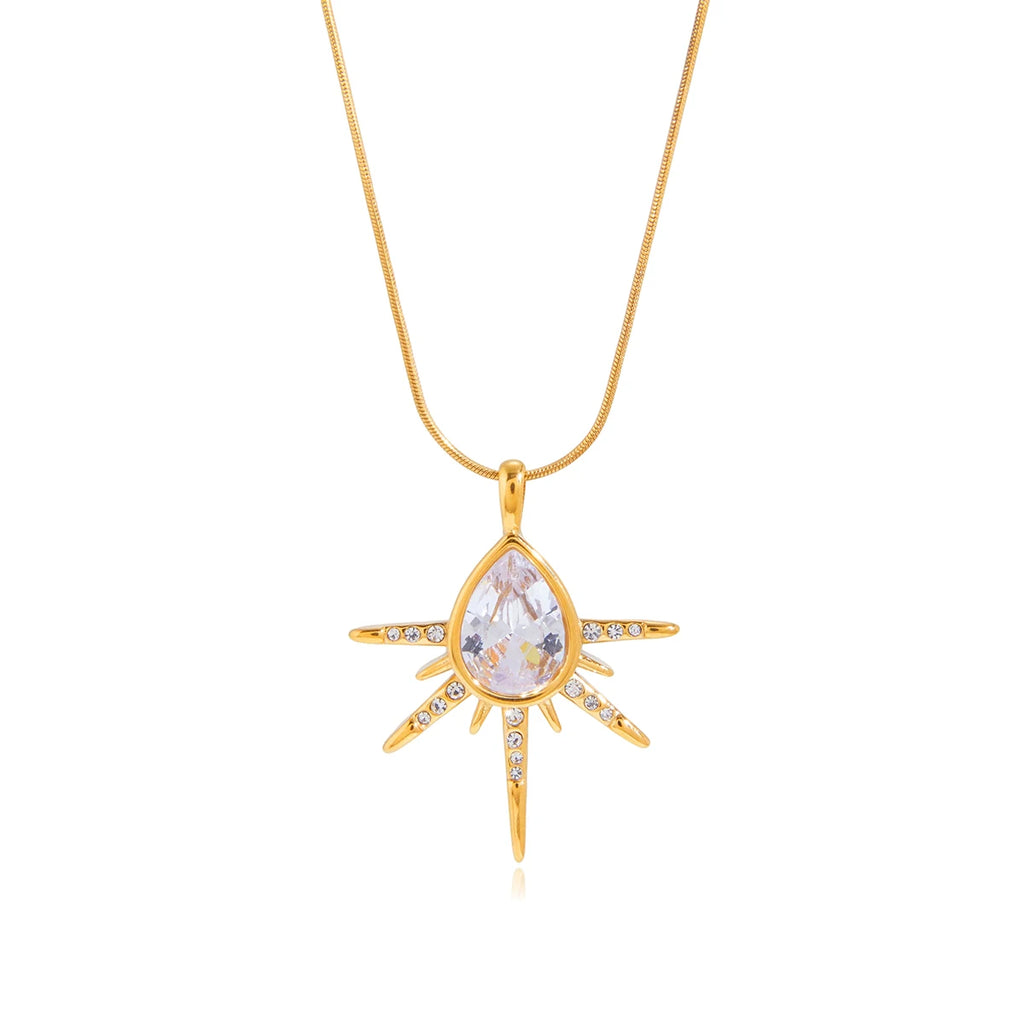 Kika White Drop-Shaped Zircon Star Pendant With Snake Bone Chain