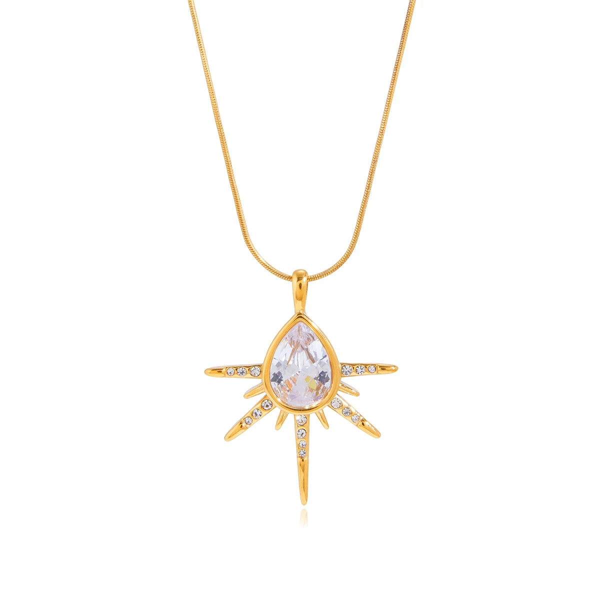 Kika White Drop-Shaped Zircon Star Pendant With Snake Bone Chain