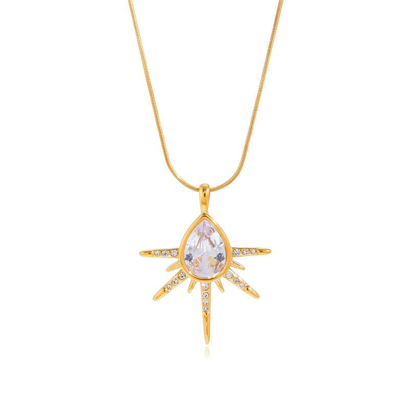 Kika White Drop-Shaped Zircon Star Pendant With Snake Bone Chain