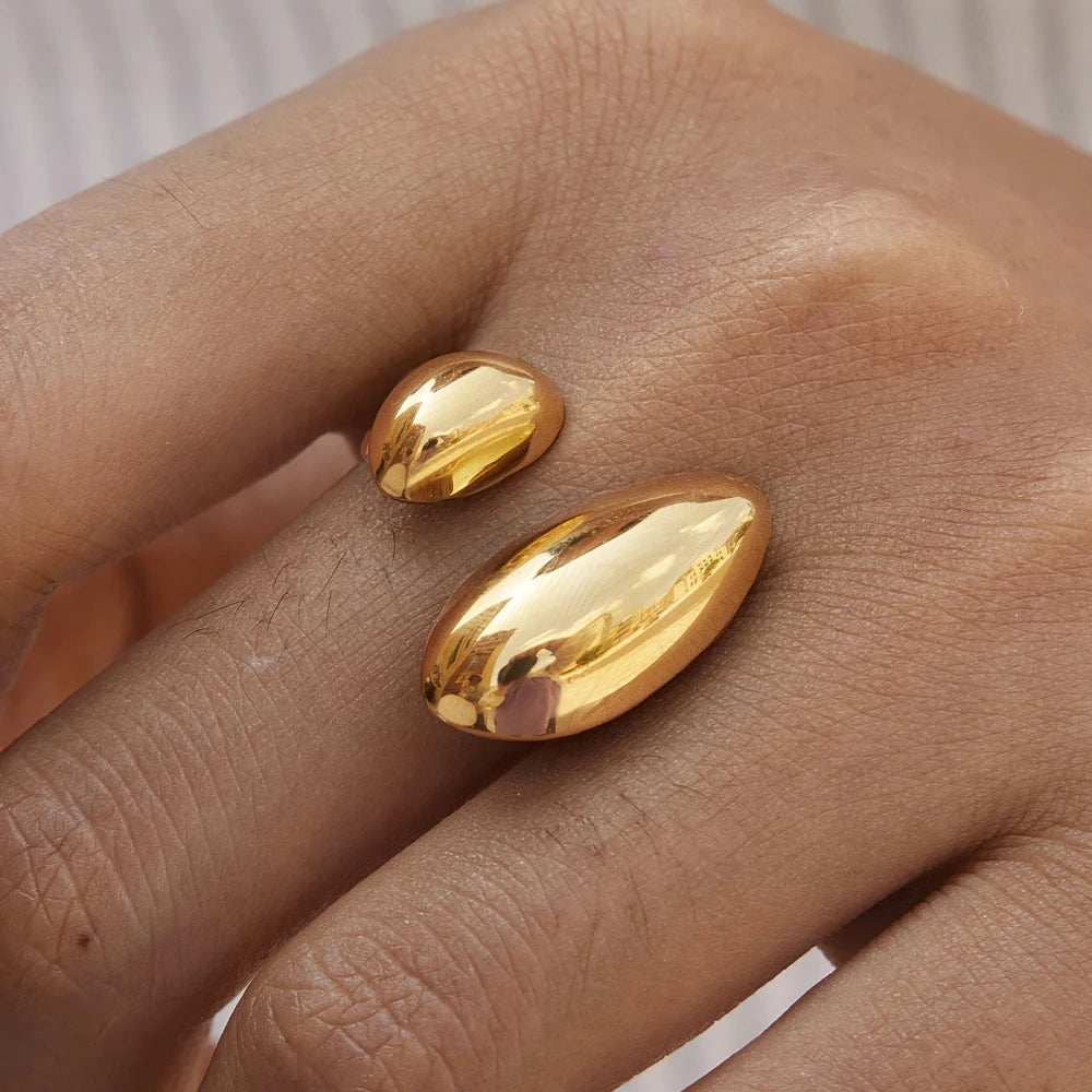 KIKA Chunky Asymmetric Irregular Open Ring  18K Gold PVD Plated Stainless Steel 316Lt