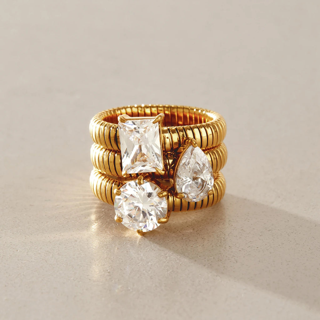 KIKA Classic Geometric Zircon Rings 18K Gold PVD Plated Stainless Steel 316L