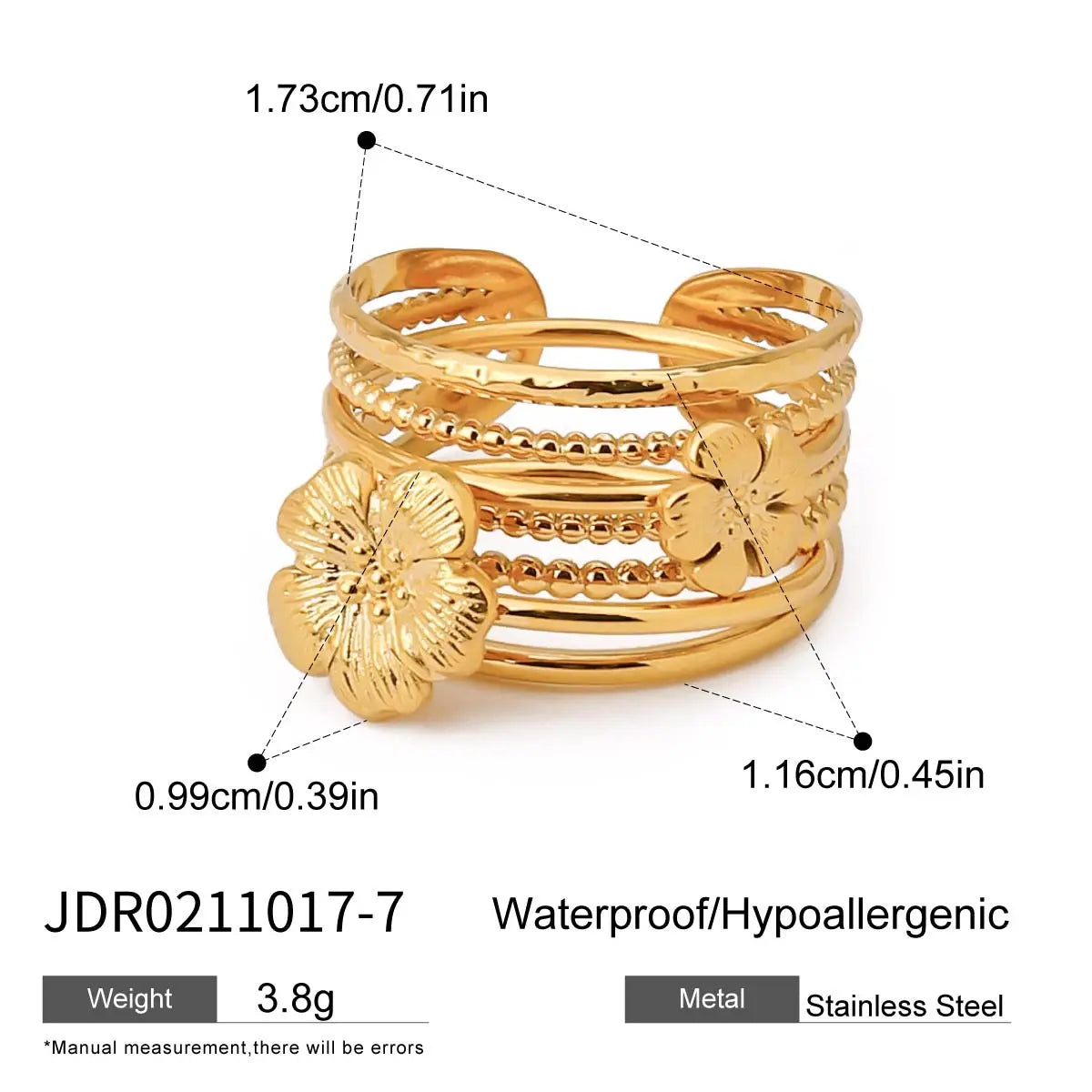 Kika Minimalist Zircon Ribbed Flower Stackable Ring