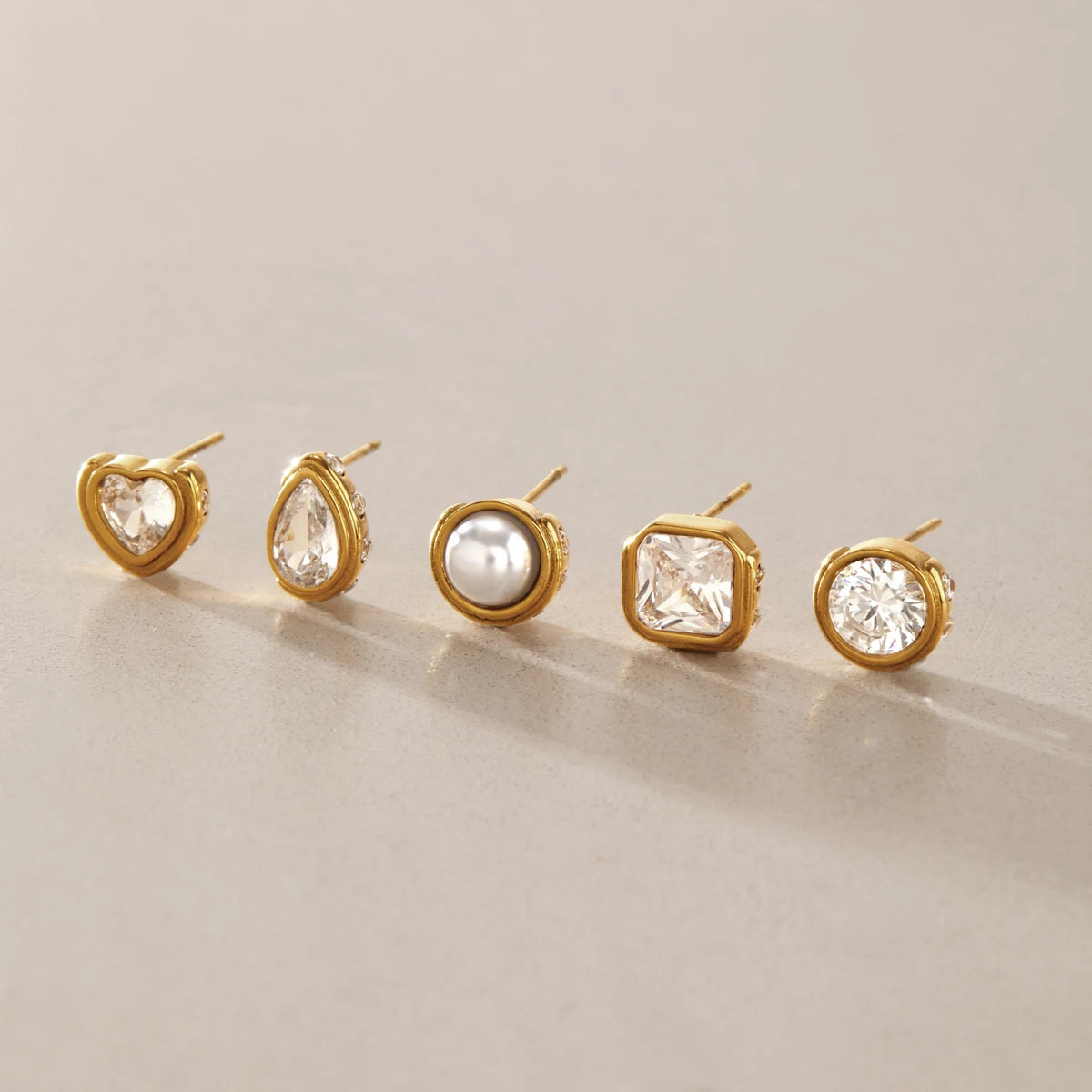 KIKA Classic Geometric Zircon Stud Earrings For Women Minimalist 18K Gold PVD Plated Stainless Steel 316L