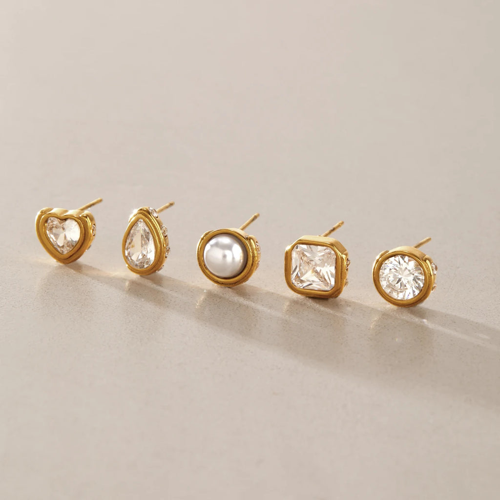 KIKA Classic Geometric Zircon Stud Earrings For Women Minimalist 18K Gold PVD Plated Stainless Steel 316L