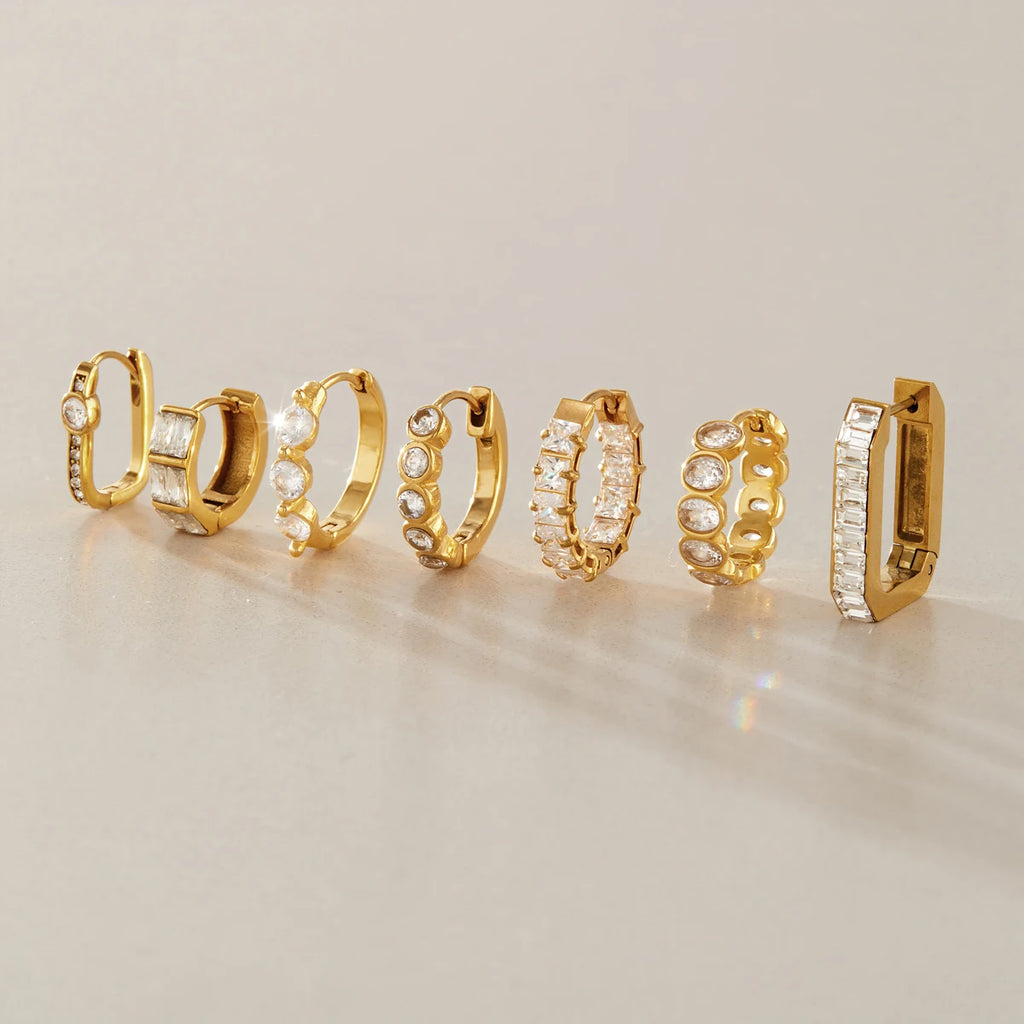Kika Classic Zircon Geometric Clip Earrings Minimalist 18K Gold PVD Plated Stainless Steel 316L