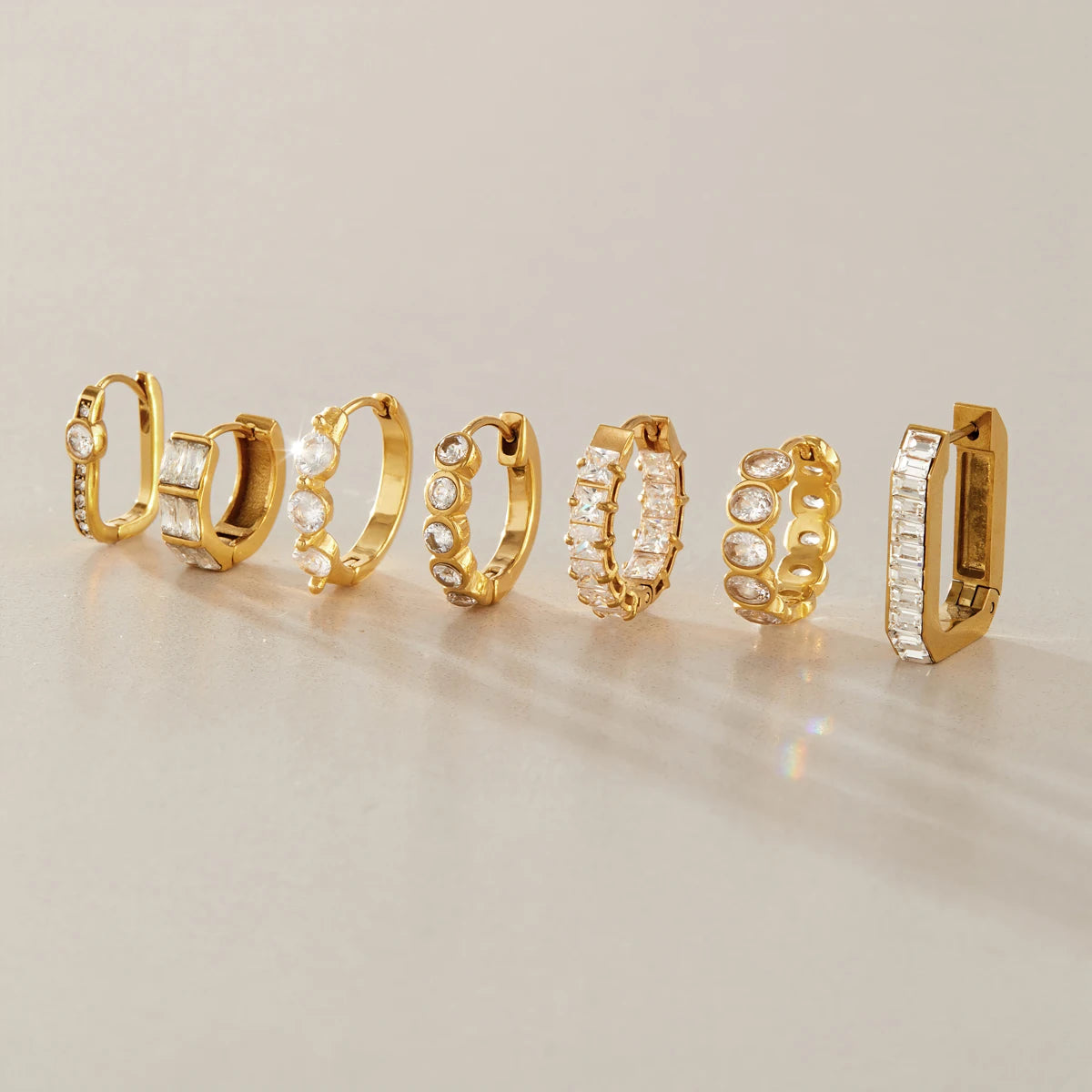 Kika Classic Zircon Geometric Clip Earrings Minimalist 18K Gold PVD Plated Stainless Steel 316L