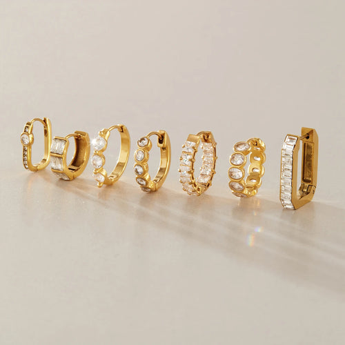 Kika Classic Zircon Geometric Clip Earrings Minimalist 18K Gold PVD Plated Stainless Steel 316L