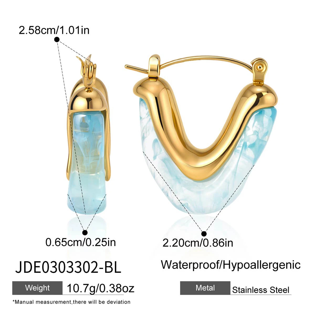 Kika Delicate Colored Resin Chubby Irregular V-Shaped Earring
