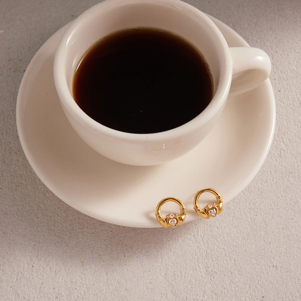 White Heart Shape Rhinestone Friendship Hands Hoop Earring