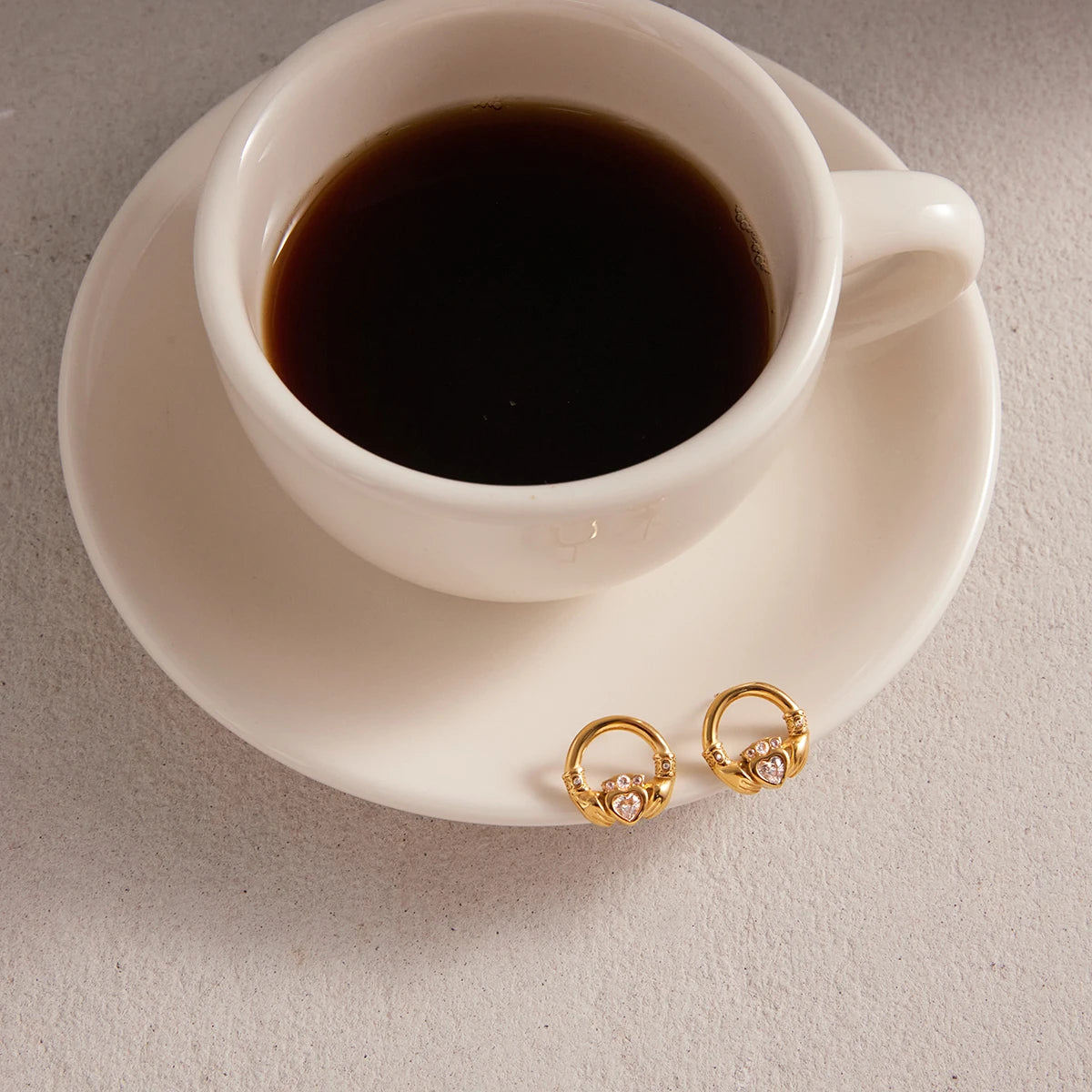 White Heart Shape Rhinestone Friendship Hands Hoop Earring