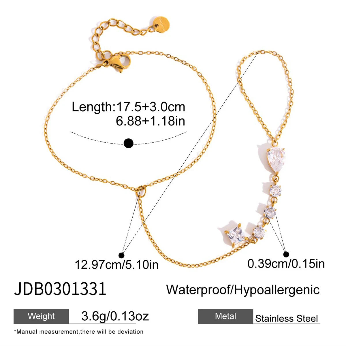 Kika Delicate White Geometric Teardrop Shaped Zircon Finger Bracelet