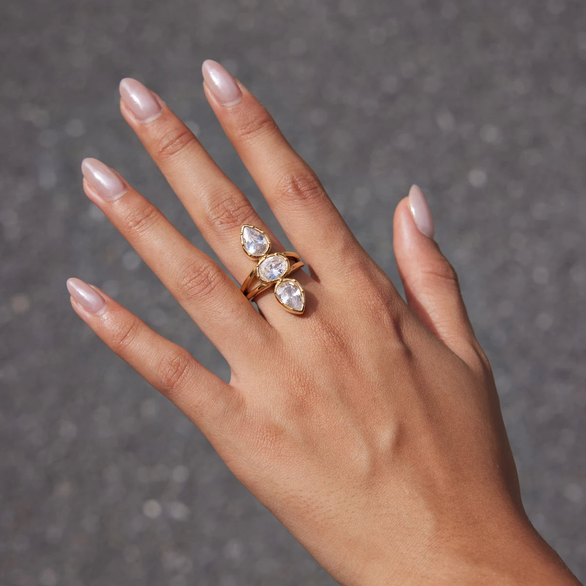 KIKA Luxury Geometric Zircon Open Rings Minimalist 18K Gold PVD Plated Stainless Steel 316L