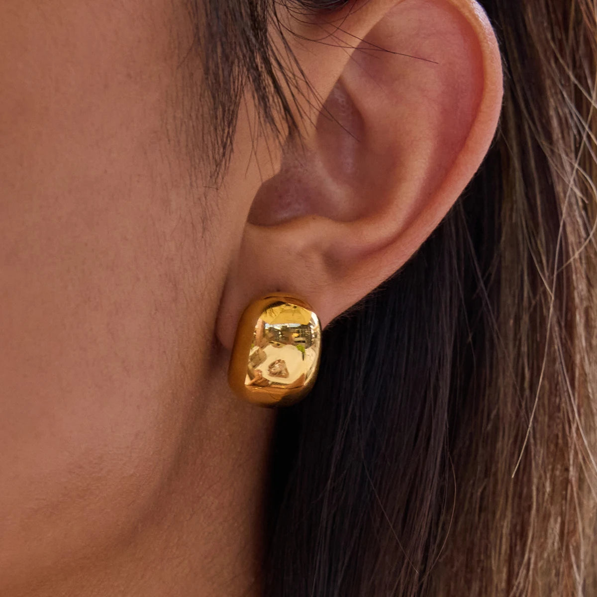 Minimalist 18K Gold Color Plated Stainless Steel Smooth C-Ring Ear Studs