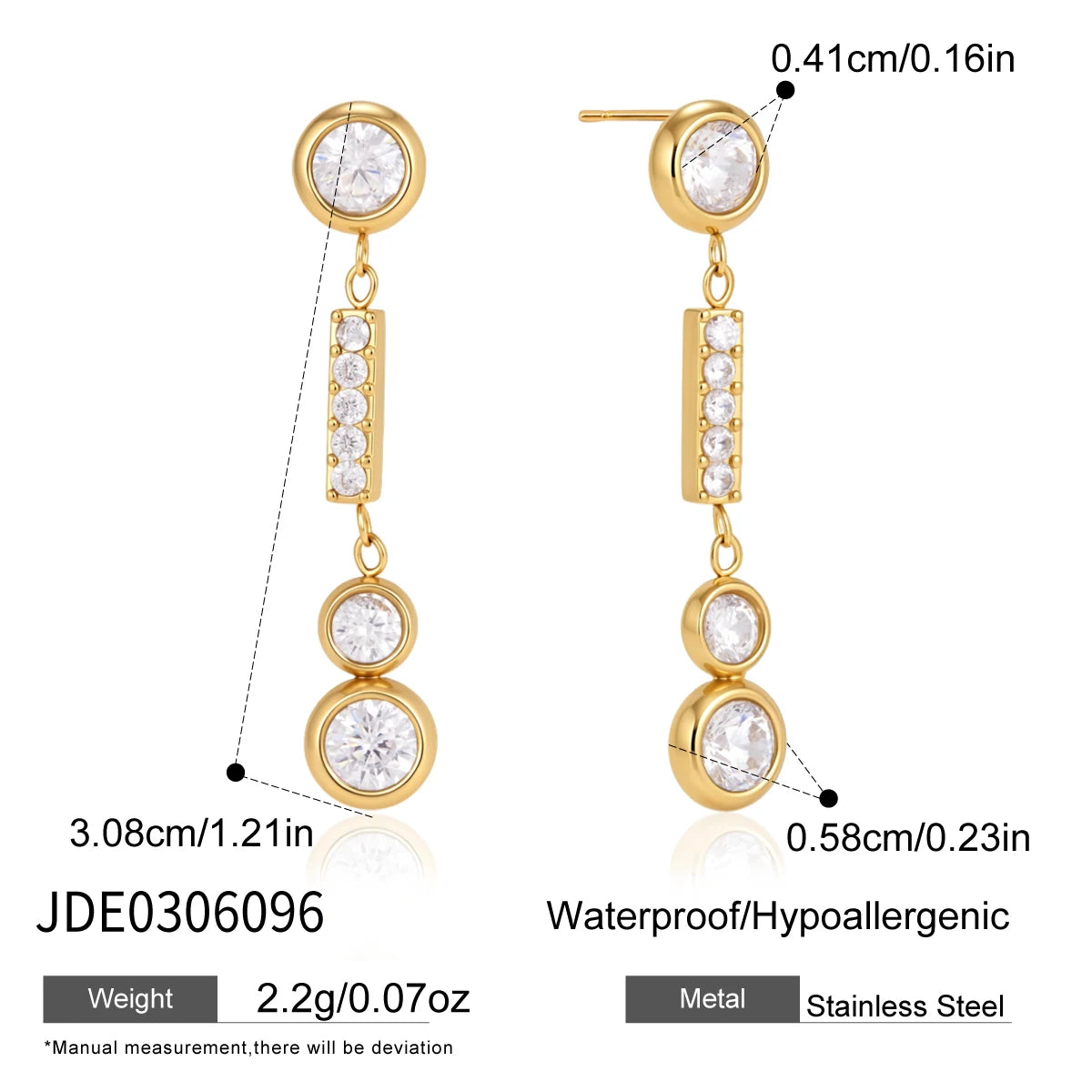 KIKA Elegant Geometric Zircon Long Drop Earrings 18K Gold Plated Stainless Steel 316L
