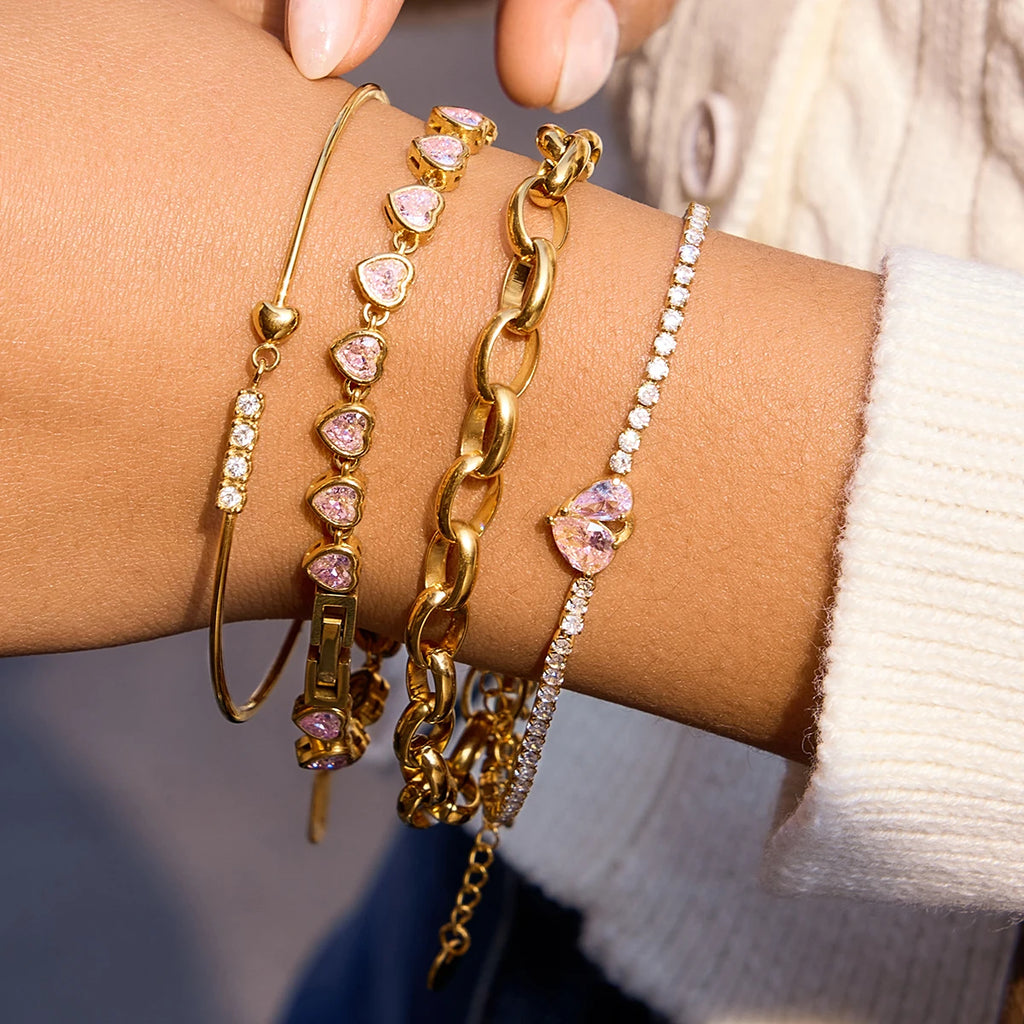 Kika Classic Pink Purple Heart Shaped Zircon Tennis Bracelet