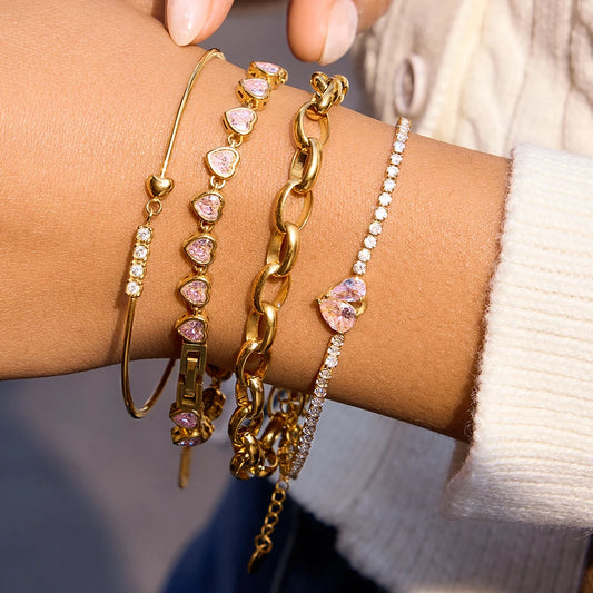 Kika Classic Pink Purple Heart Shaped Zircon Tennis Bracelet