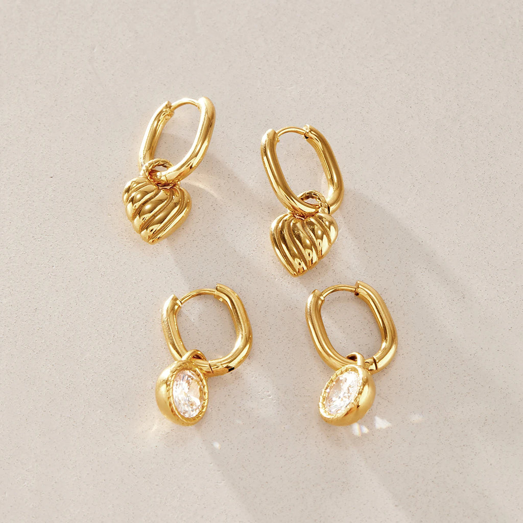 KIKA Round Zircon Heart Drop Earrings For Women Minimalist 18K Gold PVD Plated Stainless Steel 316L