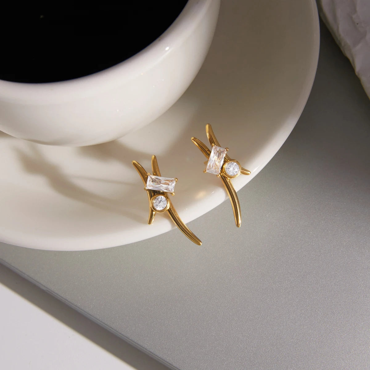 KIKA Delicate Zircon Geometric Stud Earrings  18K Gold PVD Plated Stainless Steel 316L