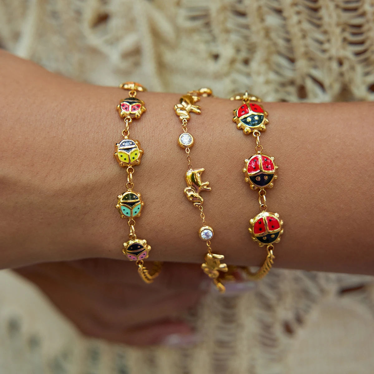 KIKA Vintage White Zircon Elephant Animal Bracelet 18K Stainless Steel 316L  Gold Color Stackable Chain Bracelet