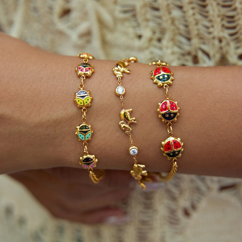 KIKA Vintage White Zircon Elephant Animal Bracelet 18K Stainless Steel 316L  Gold Color Stackable Chain Bracelet