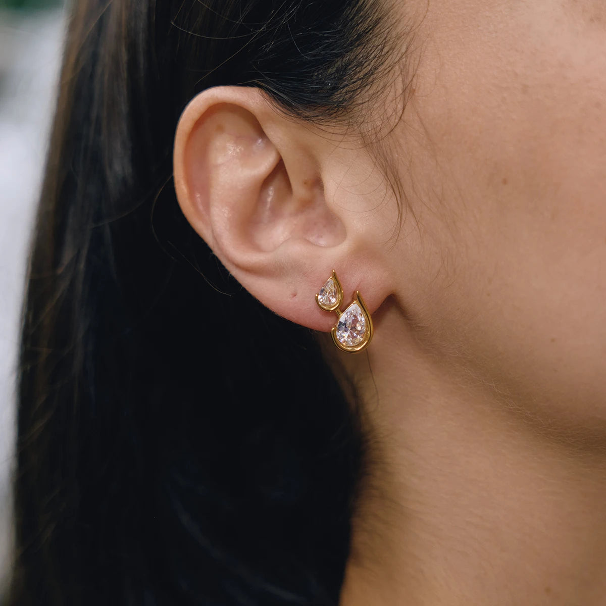 KIKA Water Drop Zircon Stud Earrings For Women Minimalist 18K Gold PVD Plated Stainless Steel Earrings Fashion Jewelry Gift