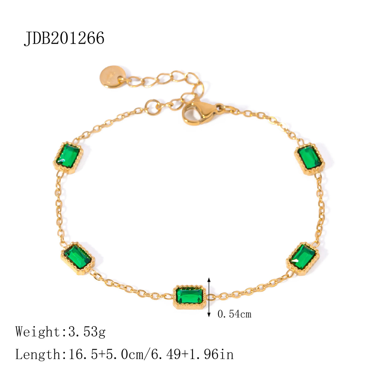KIKA Elegant Green Zircon Chain Bracelet PVD Plated Stainless Steel 316L