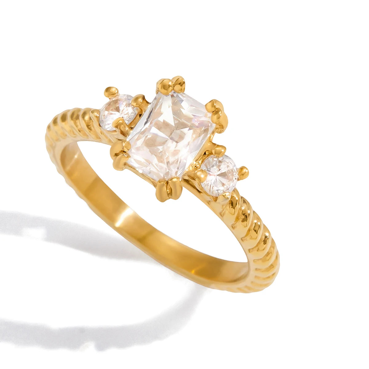 KIKA Classic MInimalist 18k Gold Color PVD Plated Droplet Shaped Large White Zircon Rings Waterproof  Stainless Steel 316L