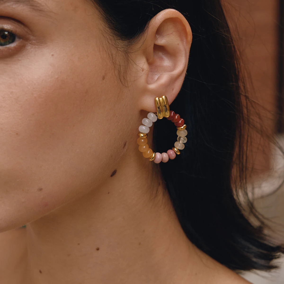 KIKA Elegant Mixed Natural Stone Earrings For Women Delicate 18K Gold PVD Plated Stainless Steel Earrings Fashion Jewelry Gift