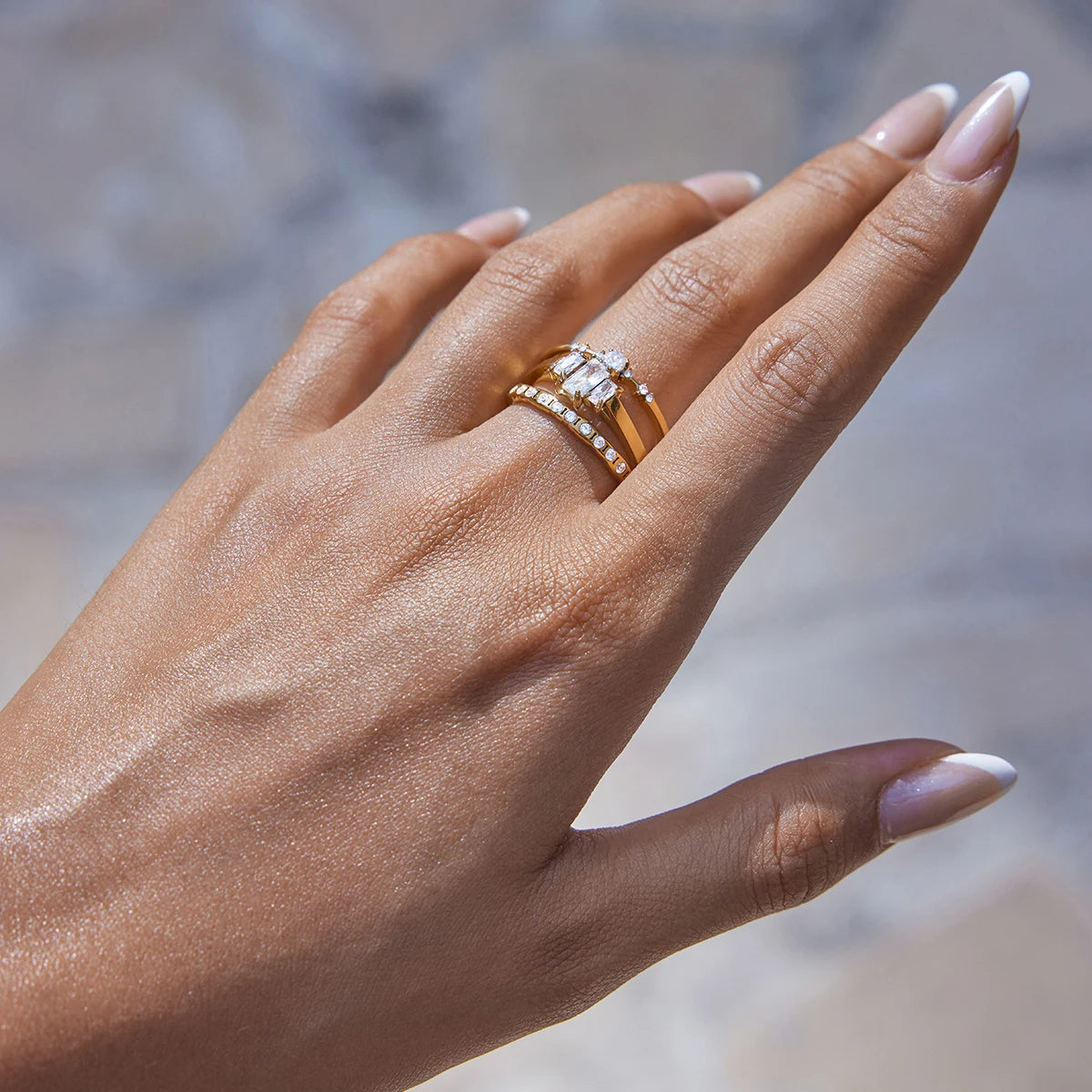 Kika Minimalist Classic 18K Gold Color Plated Stainless Steel Square Zircon Ring