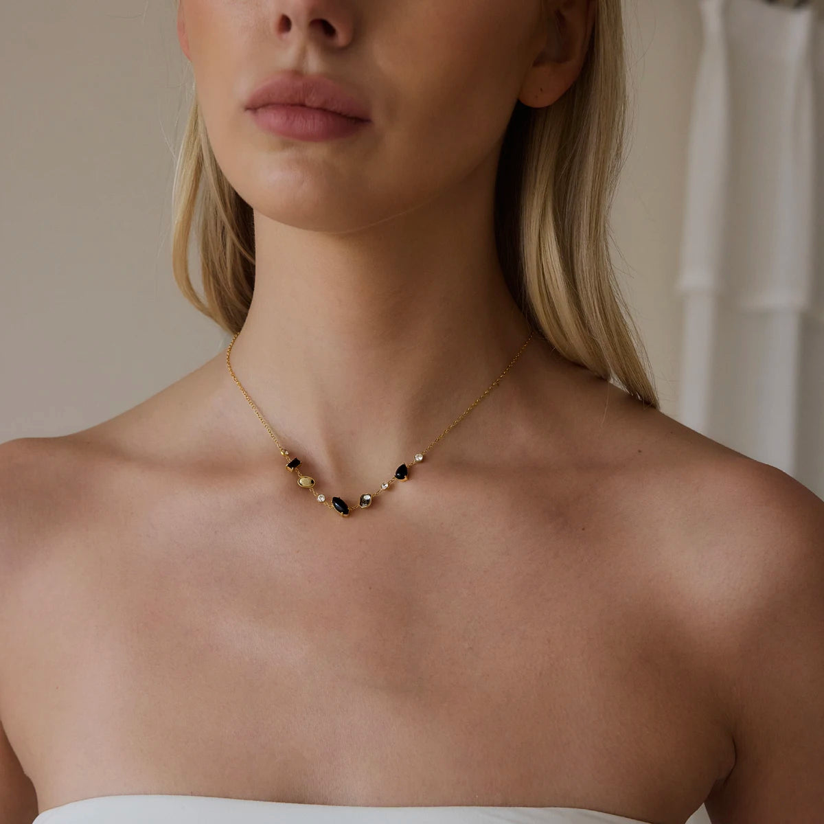 KIKA Natural Stone Zircon Crystal Pendant Necklace For Women 18K Gold PVD Plated Stainless Steel Necklace Fashion Jewelry Gift