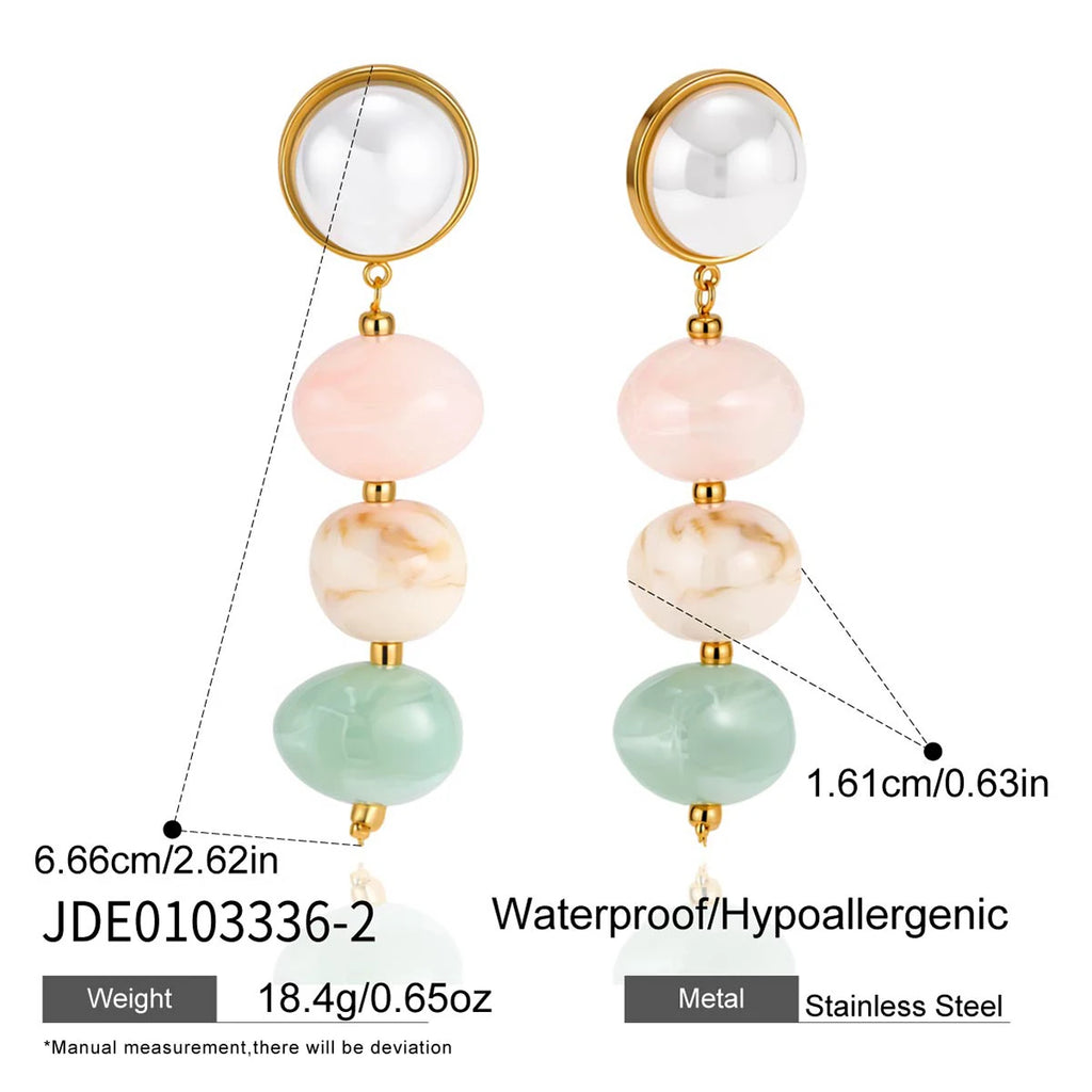 Kika Delicatecolored Brown Series Dyed Resin Glass Pearl Tassel Earrings