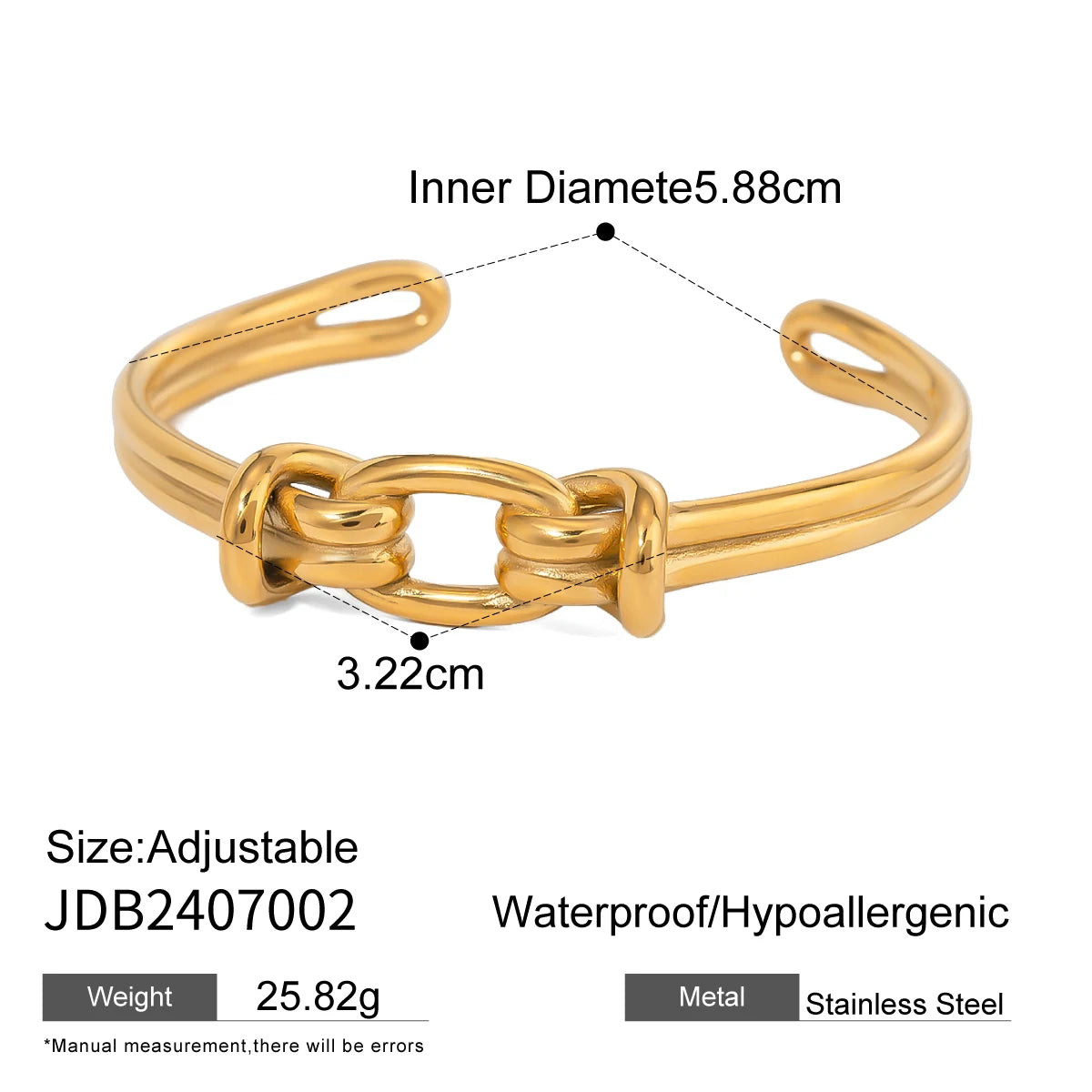 Kika Waterproof 18K Gold Color Stainless Steel Irregular Geometric Open Cuff Bracelet