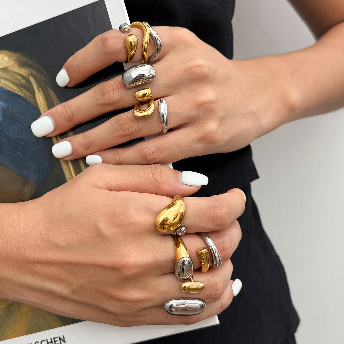 Minimalist Two tone Hollow Asymmetric Ring