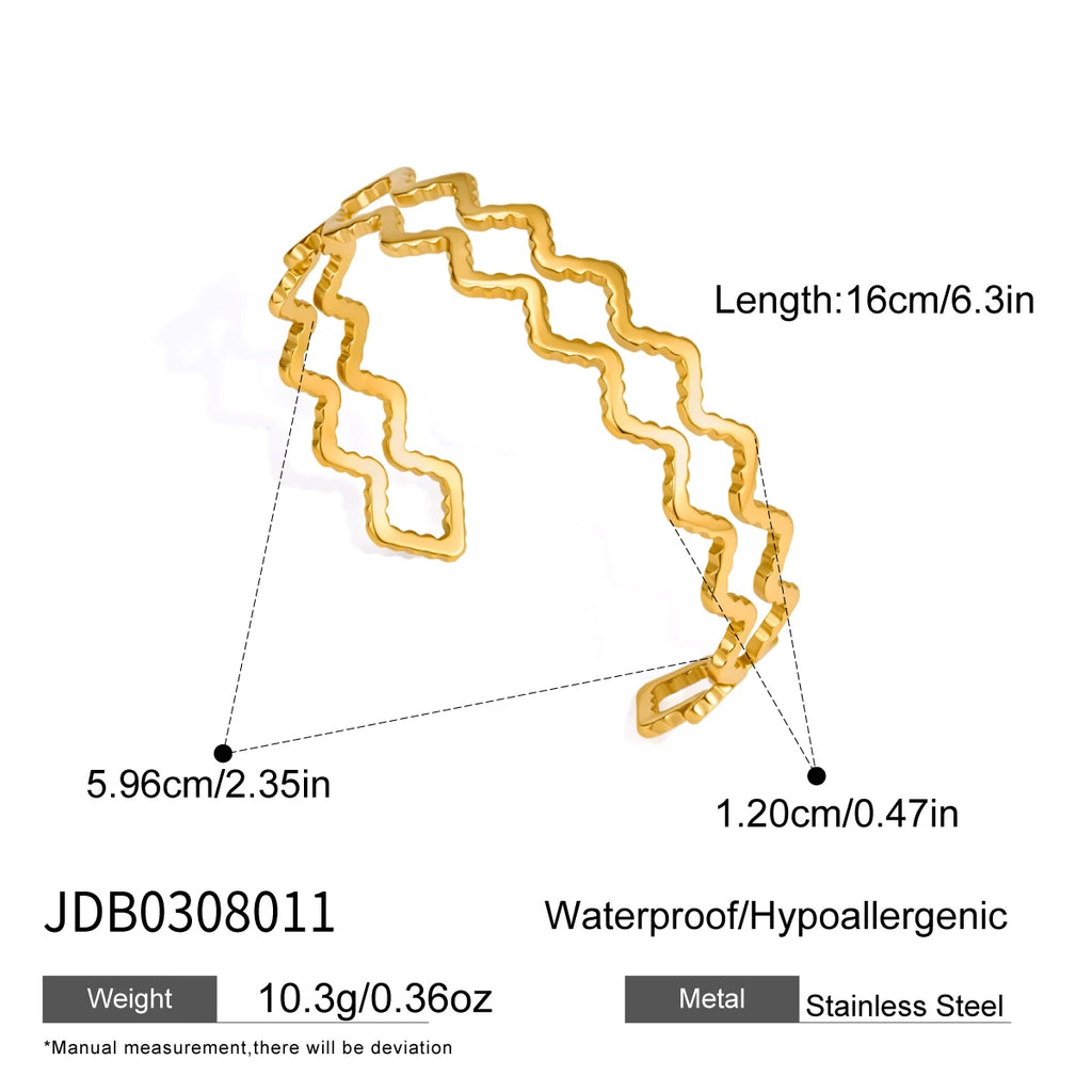 KIKA Irregular Wave Shape Cuff Bracelet For Women Minimalist 18K Gold PVD Plated Stainless Steel Open Bangle Fashion Jewelry