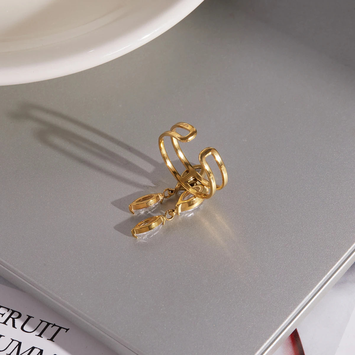 KIKA Horse Eye Shape Zircon Open Rings  18K Gold PVD Plated Stainless Steel 316L