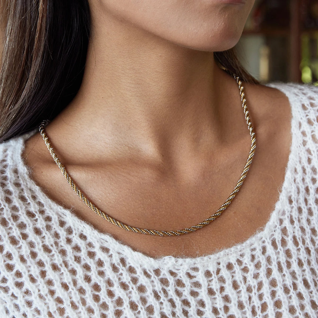 Kika Minimalism Two Color Personalized Ball Chain Fried Dough Twists Winding Necklace