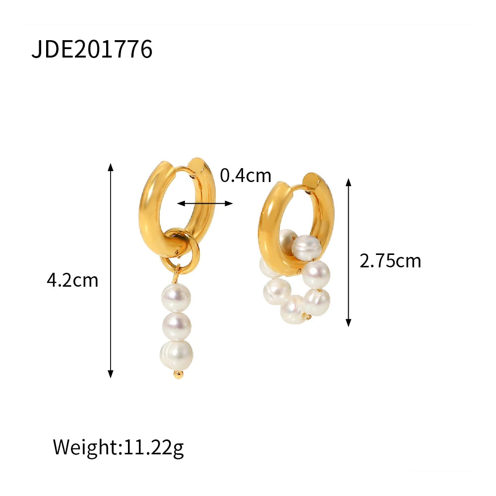 KIKA 316L Stainless Steel 316L Natural Pearl Hoop Earrings Trendy Metalic Golden Geometric