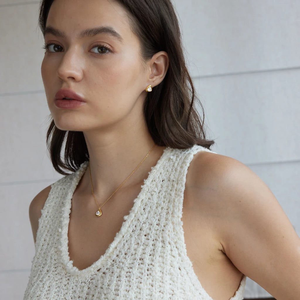KIKA Delicate Geometric Zircon Necklace Earrings For Women Minimalist 18K Gold PVD Plated Stainless Steel 316L