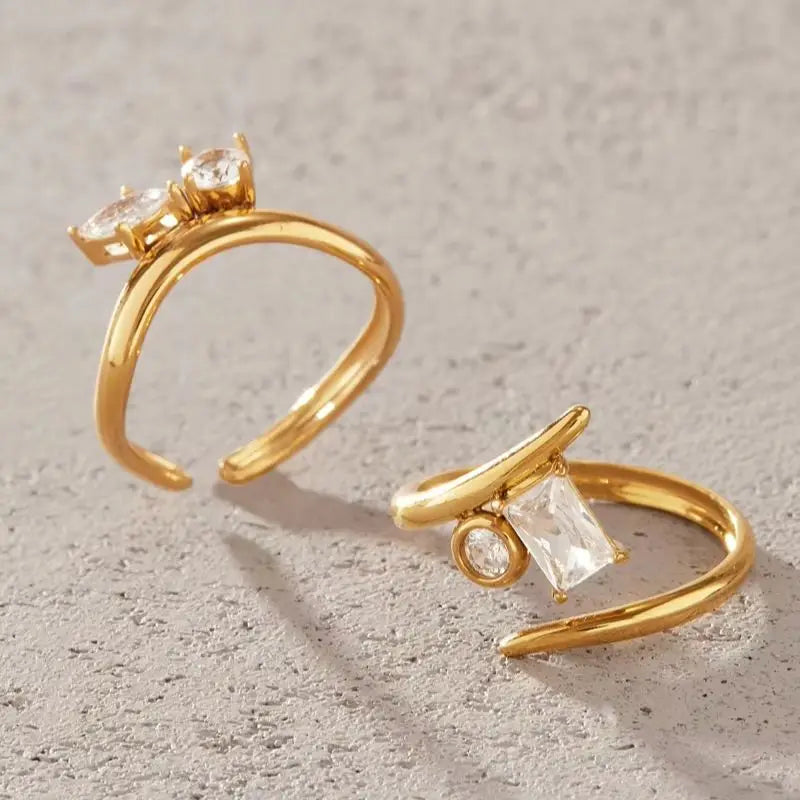 KIKA Classic Geometric Zircon Open Rings  18K Gold PVD Plated Stainless Steel 316L