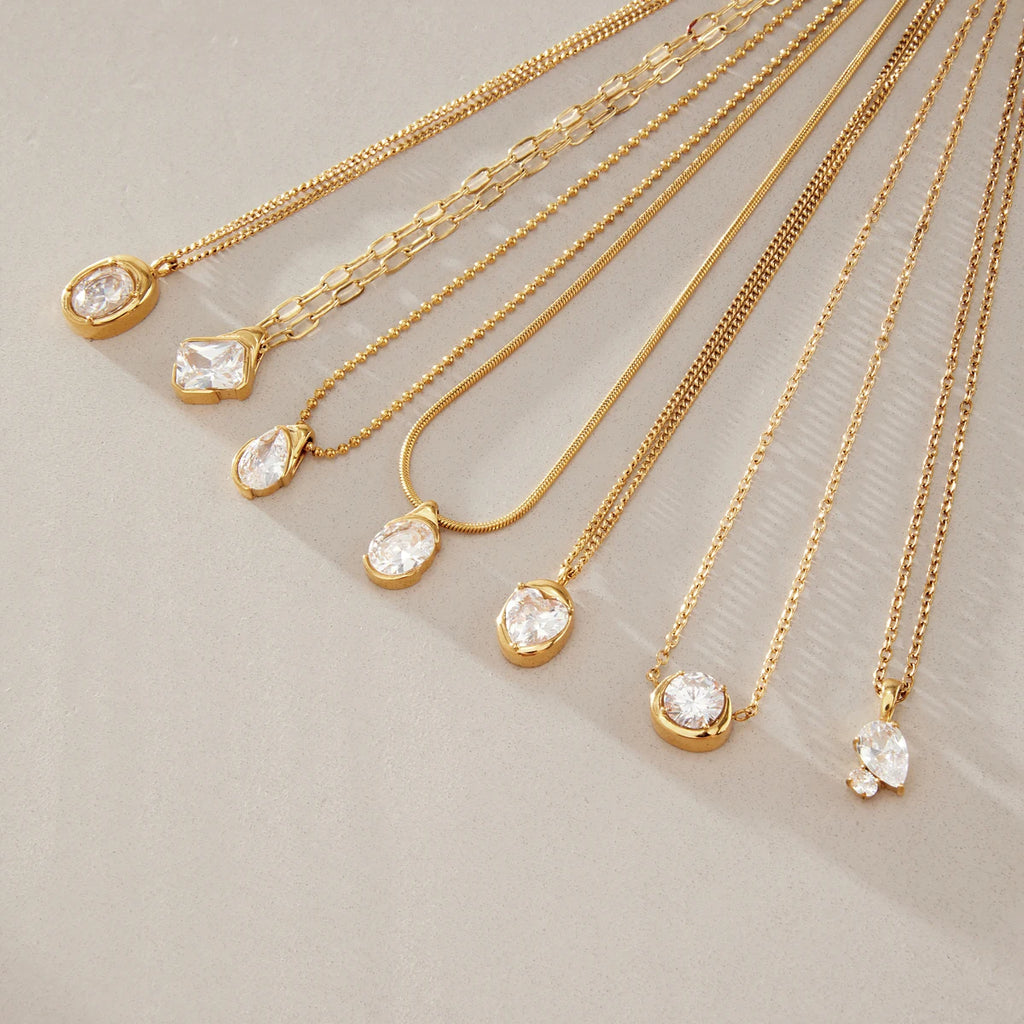 Kika Geometric Cubic Zirconia Pendant Necklace Minimalist 18K Gold Plated Stainless Steel 316L