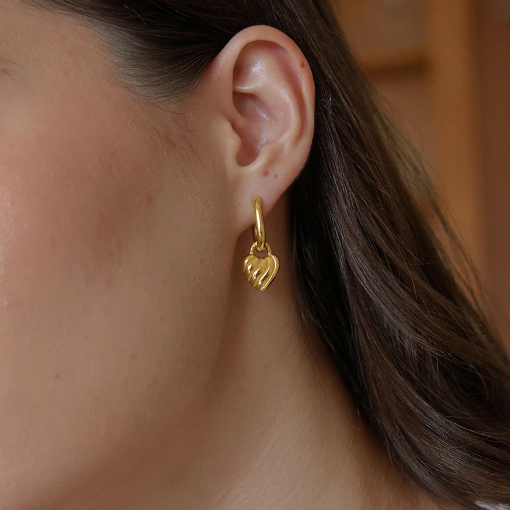 KIKA Round Zircon Heart Drop Earrings For Women Minimalist 18K Gold PVD Plated Stainless Steel 316L
