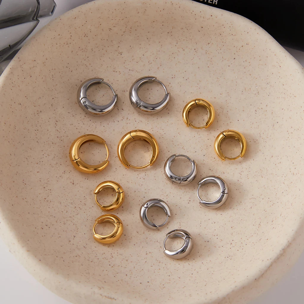 KIKA Simple Classic 18K Gold Color PVD Plated Stainless Steel 316L Chubby Earrings 12mm 14mm 18mm