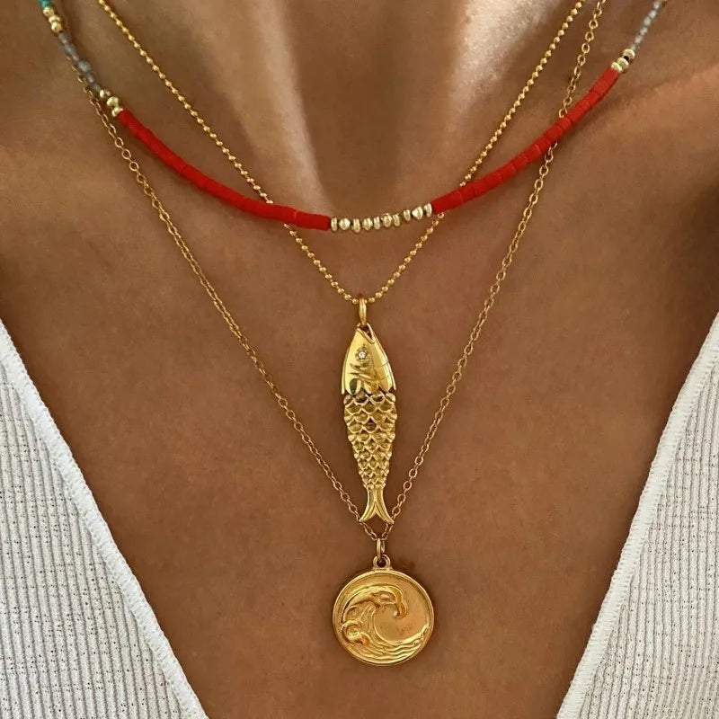 Kika  Minimalist Stainless Steel Carp Pendant Necklace
