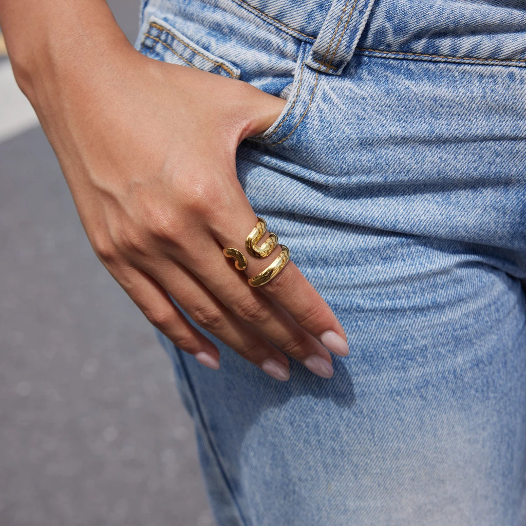 KIKA Classic Multilayer Hollow Open Rings  Minimalist 18K Gold PVD Plated Stainless Steel 316L
