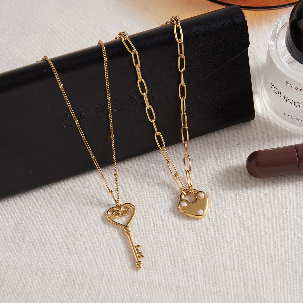 Kika Gold Color Plated Zircon Love Lock And Key Pendant Necklace