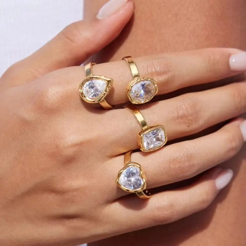 KIKA Delicate Geometric Cubic Zirconia Open Rings 18K Gold Plated Stainless Steel 316L