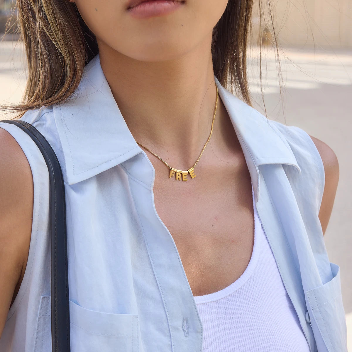 KIKA Slideable Letter Pendant Necklace  18K Gold PVD Plated Stainless Steel 316Lt